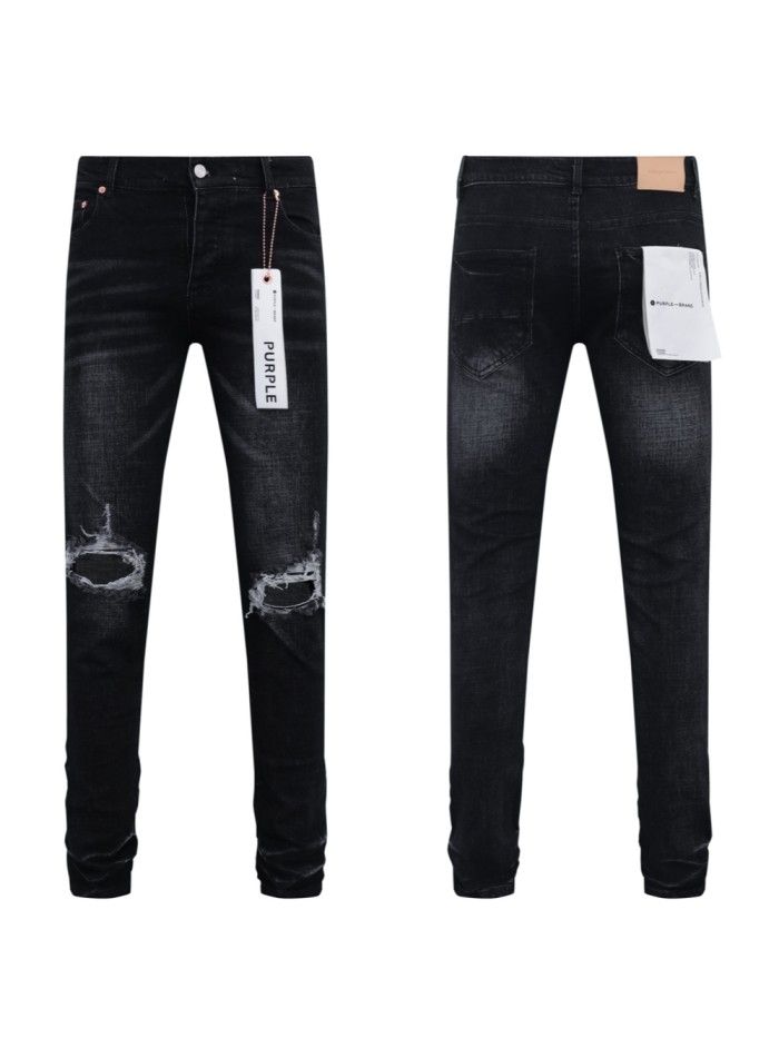 [buy more save more] Double Knee Ripped Black Denim Jeans