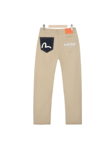 Seagull Embroidery Colorblocking Straight Leg Pants