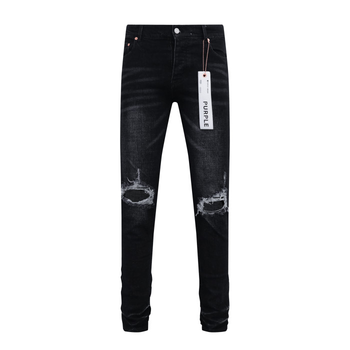 [buy more save more] Double Knee Ripped Black Denim Jeans