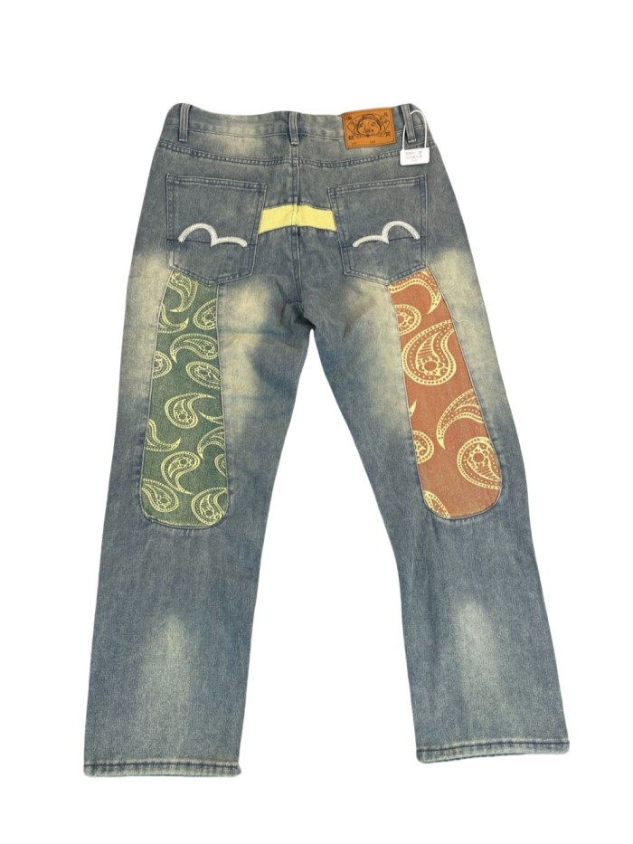 Cashew Flower Patchwork Aged Jeans