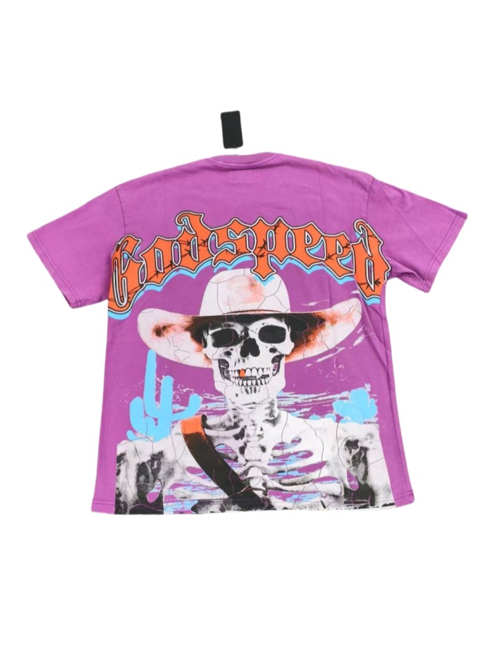 1:1 quality version Back skull cactus letter print Washed Version Tee 2 colors