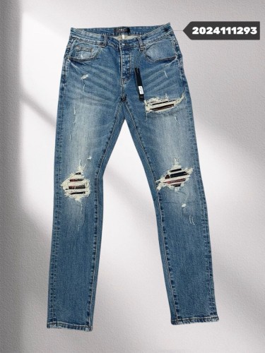 1:1 quality version Distressed Leather Patch Jeans