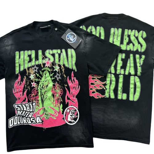 Pink Flame Green Lettered Mottled Printed Washed Version Tee