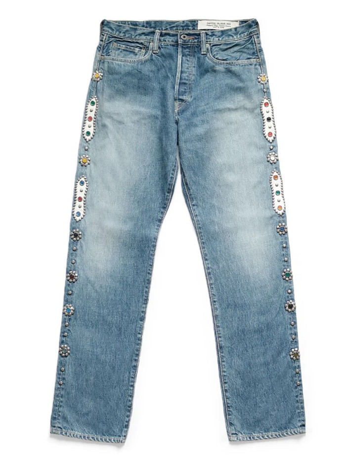 1:1 quality version Side Gem Flower Washed Version Jeans 2 colors