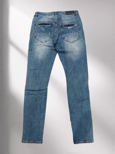 1:1 quality version Distressed Leather Patch Jeans