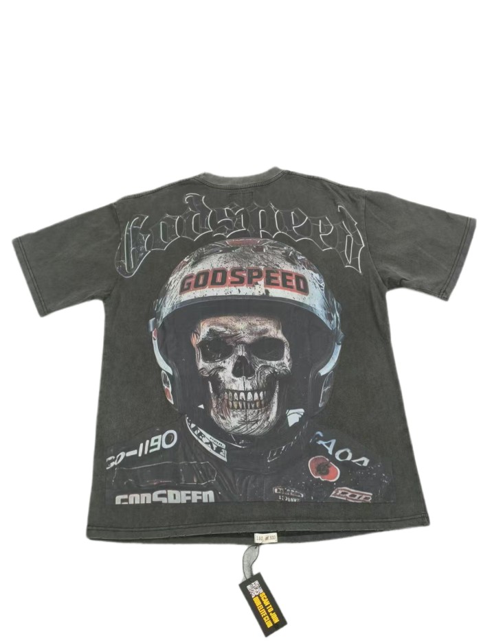 Racer Skull Flag Print Washed Version Tee