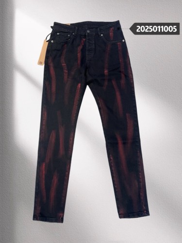 1:1 quality version Black and Red Rubbed Old Dyed Jeans