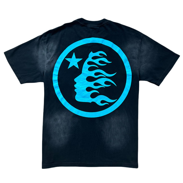 Two Embracing Skulls Flame Letter Print Washed Version Tee