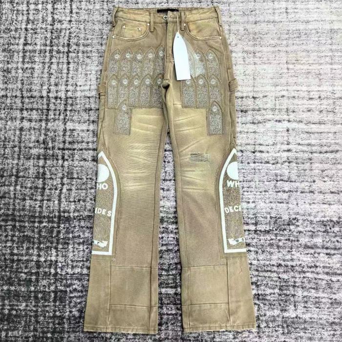 1:1 quality version Heavy duty embroidered logo frayed patchwork jeans 3 colors