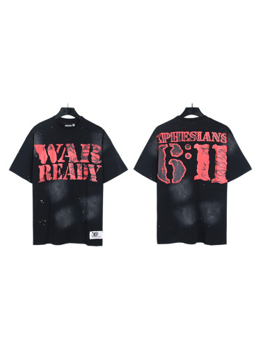 Graffiti Red Letter Side Face Double Printed Washed  Version Tee