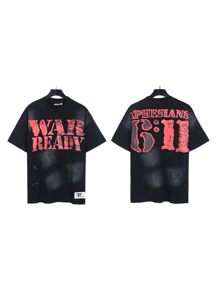 Graffiti Red Letter Side Face Double Printed Washed  Version Tee