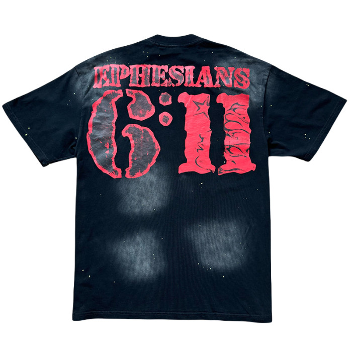 Graffiti Red Letter Side Face Double Printed Washed  Version Tee