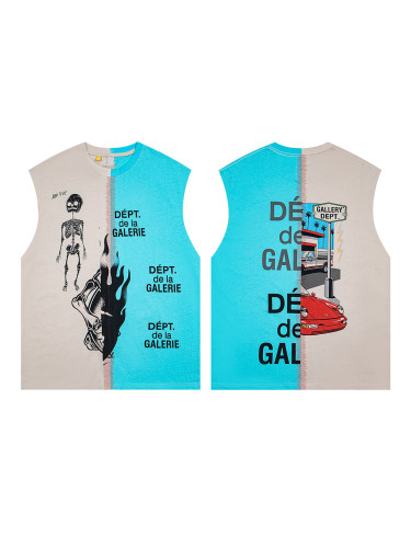 Skull Flame Alphabet Car Print Patchwork Vest