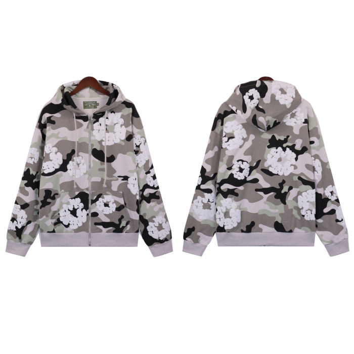 Zipper Style Camouflage Cotton Wreath Hoodie & Pants set 5 colors