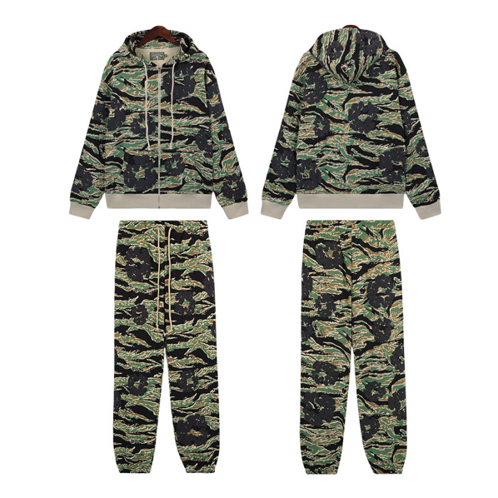 Zipper Style Camouflage Cotton Wreath Hoodie & Pants set 5 colors