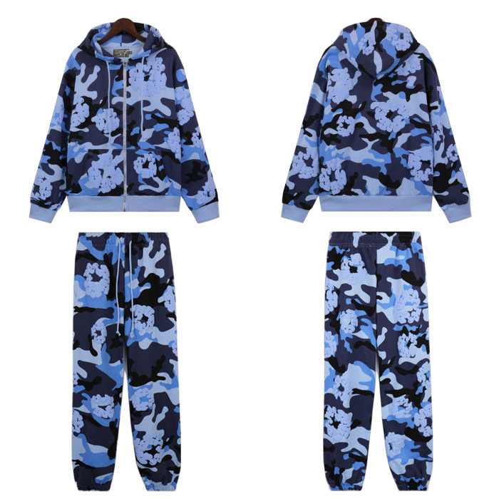 Zipper Style Camouflage Cotton Wreath Hoodie & Pants set 5 colors