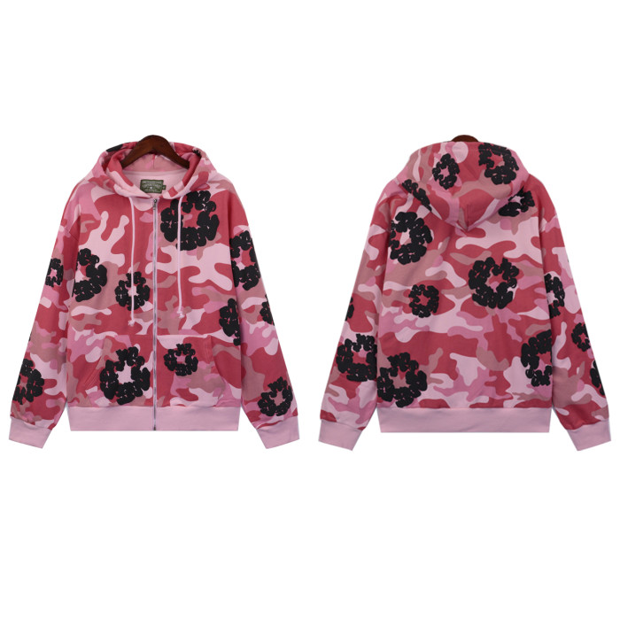 Zipper Style Camouflage Cotton Wreath Hoodie & Pants set 5 colors