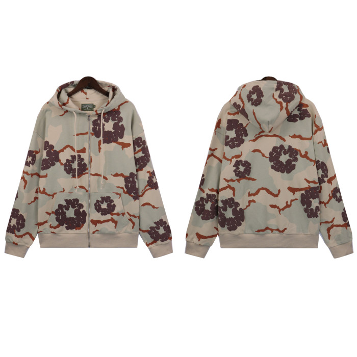 Zipper Style Camouflage Cotton Wreath Hoodie & Pants set 5 colors