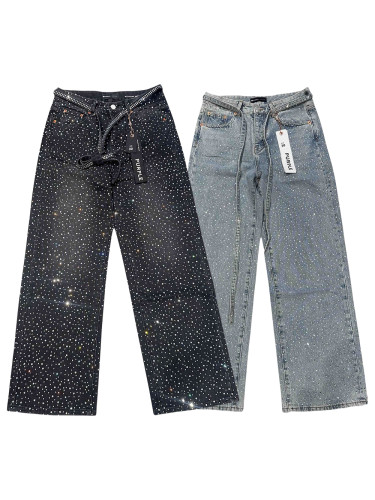 1:1 quality version Full Star Rhinestone Wide Leg Flare Jeans 2 colors