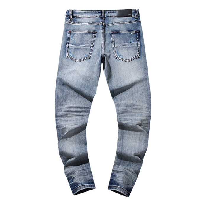 Sky Blue Distressed Patch Jeans