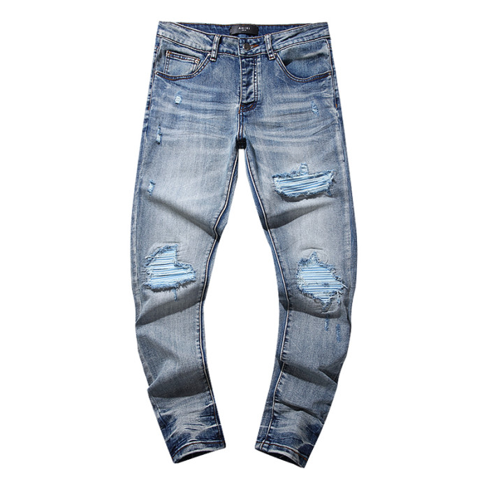 Sky Blue Distressed Patch Jeans