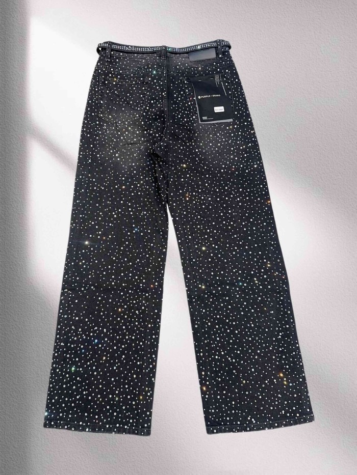 1:1 quality version Full Star Rhinestone Wide Leg Flare Jeans 2 colors