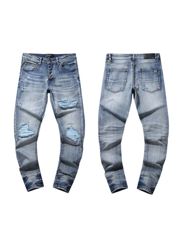 Sky Blue Distressed Patch Jeans
