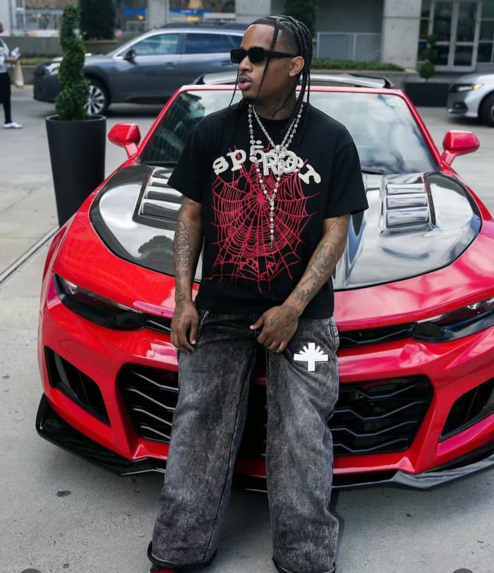 1:1 quality version White Letter Red Spider Web Tee