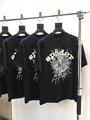 1:1 quality version Color Star White Letter Spider Web Print Tee