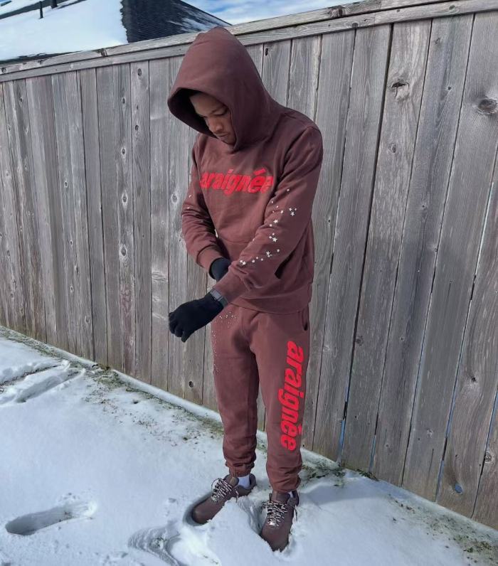 1:1 quality version French Character Dark Brown Hoodie & Pants Set