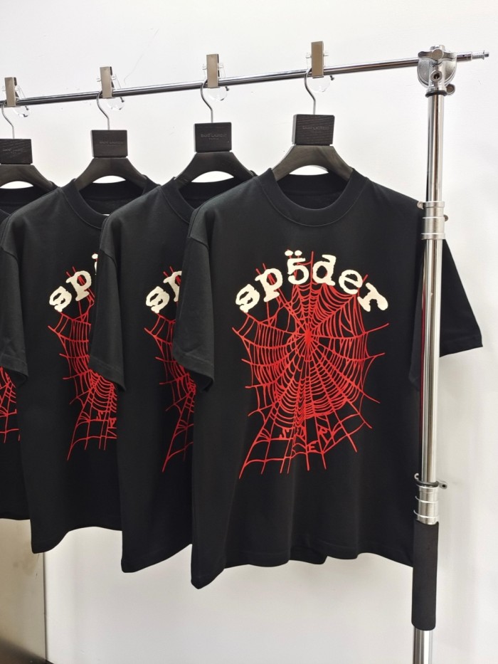 1:1 quality version White Letter Red Spider Web Tee