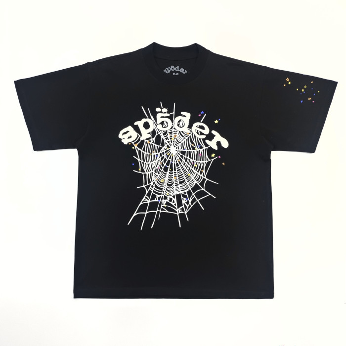 1:1 quality version Color Star White Letter Spider Web Print Tee
