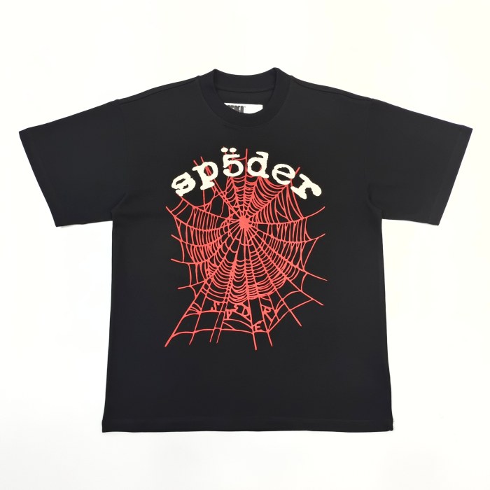 1:1 quality version White Letter Red Spider Web Tee