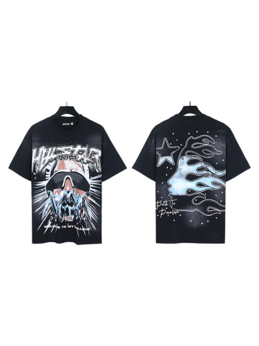 Ice Teeth Character Print Blue White Gradient Logo Tee