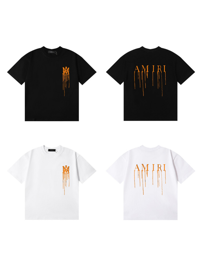 Orange Flow Paint Letter Print tee 2 colors