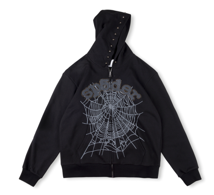 Black Alphabet Beaded Print Zipper Hoodie