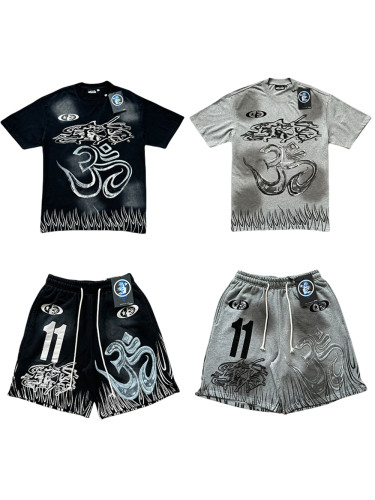 27858263 Printed Washed Version Tee & Shorts Set 2 colors