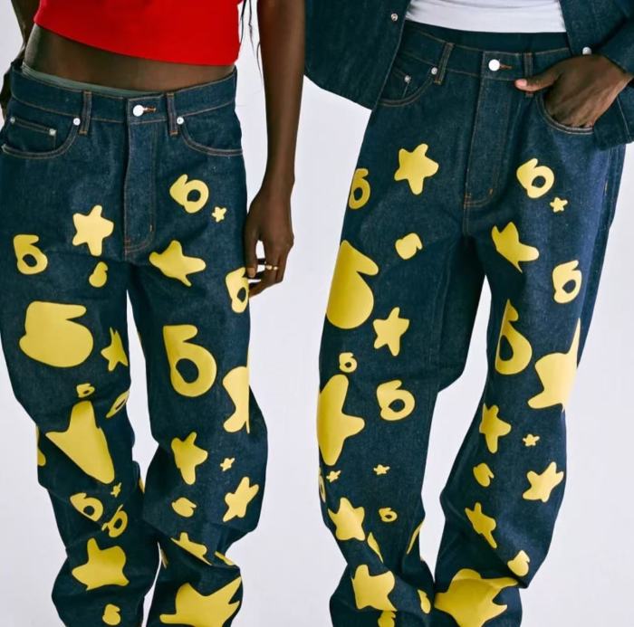 [buy more save more][Big & Tall for weights up to 220 lbs]1:1 quality version White Star Print Jeans 2 colors