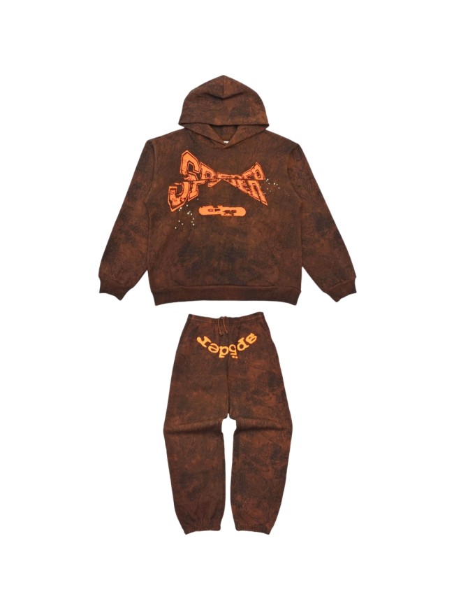 [Big & Tall for weights up to 220 lbs]1:1 quality version 27895021 Orange Alphabet Black Brown Hoodie & Pants Set