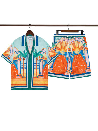 27931341 Coconut Beach Sunset Printed Polo shirt & shorts set