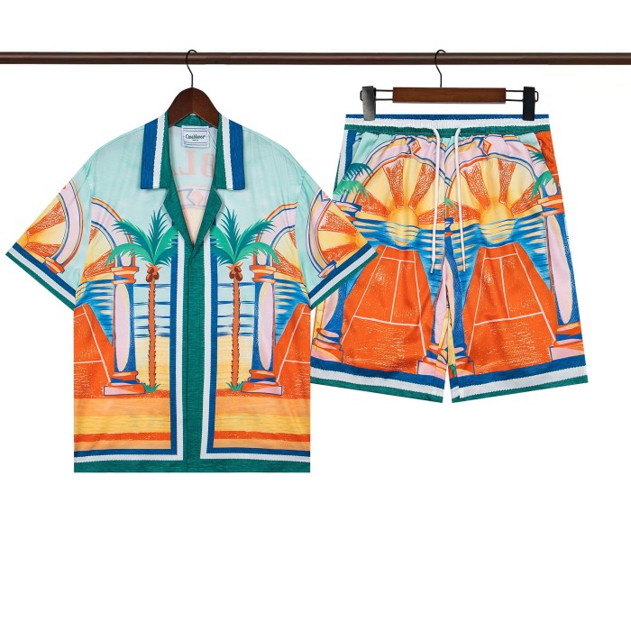 27931341 Coconut Beach Sunset Printed Polo shirt & shorts set