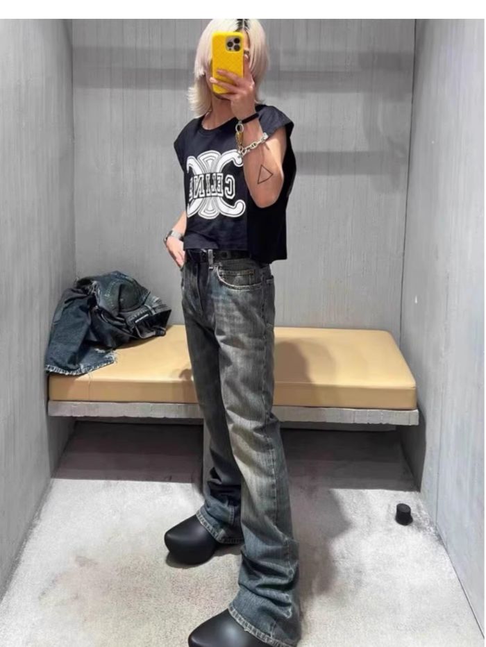 27947467 Vintage Blue Washed and Aged Micro Jeans