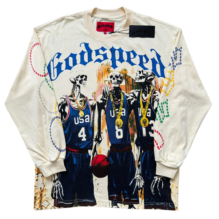 27954155 Skulls Basketball Team Print Washed Version Long Sleeve T-Shirt 2 colors