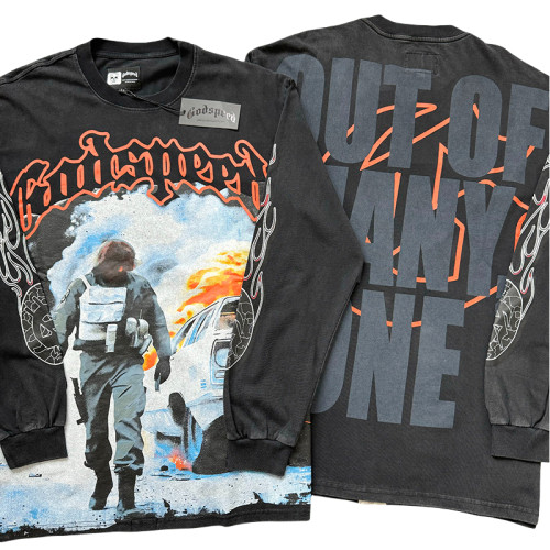 27954184 Burning Car Print Long Sleeve T-Shirt 2 colors