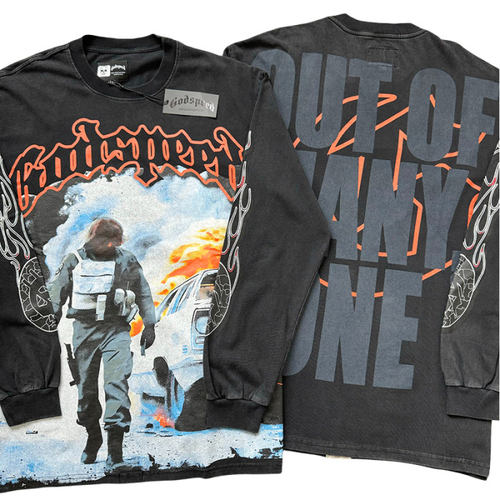 27954184 Burning Car Print Long Sleeve T-Shirt 2 colors