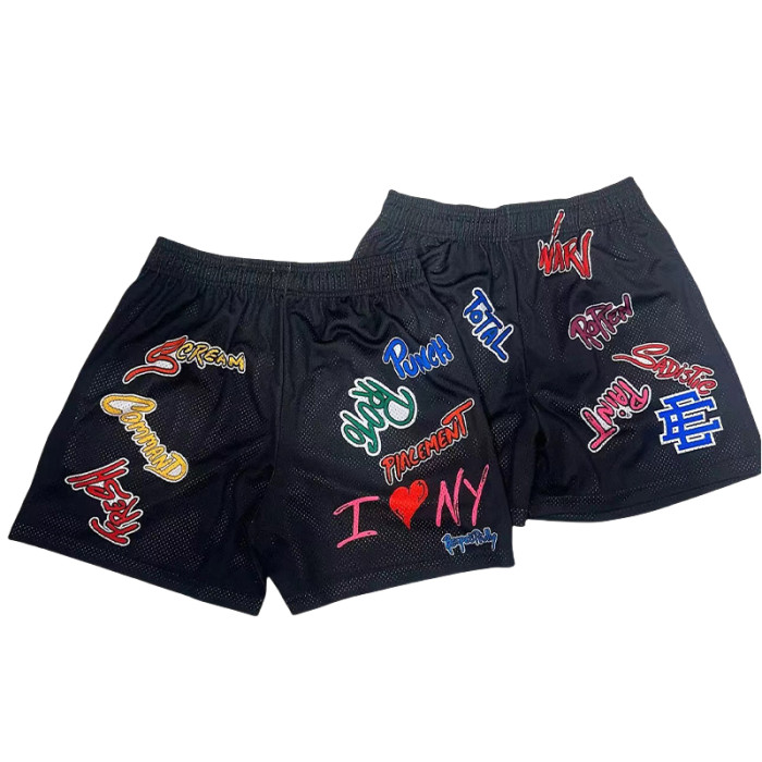 27956111 Graffiti Letter Print Mesh Shorts