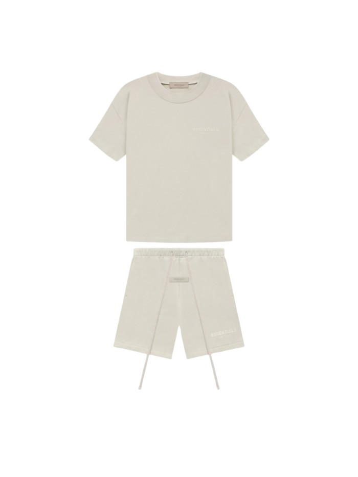 1:1 quality version 27956133 Beige Flocked Letter Tee &  Terry Shorts Set 3 colors