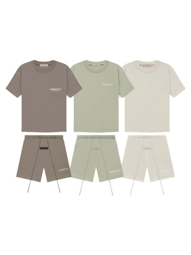 1:1 quality version 27956133 Beige Flocked Letter Tee &  Terry Shorts Set 3 colors