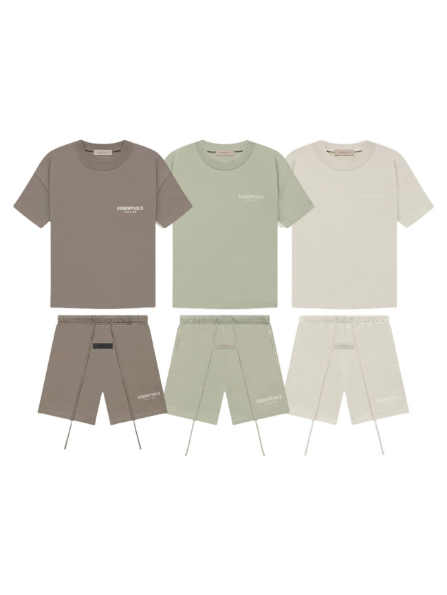 1:1 quality version 27956133 Beige Flocked Letter Tee &  Terry Shorts Set 3 colors
