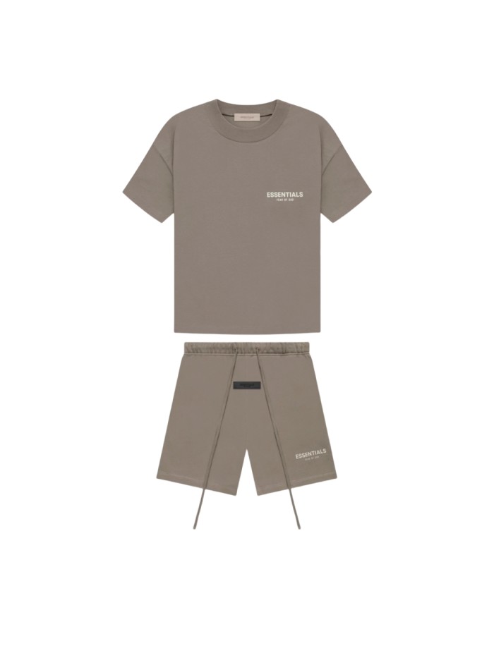 1:1 quality version 27956133 Beige Flocked Letter Tee &  Terry Shorts Set 3 colors